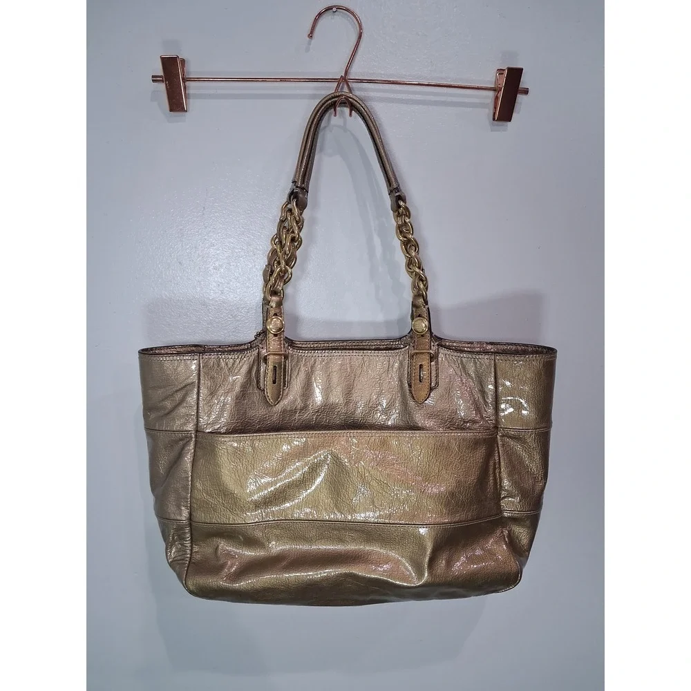 Coach Madison Metallic Gold Leather Chain Tote Bag Champagne Purse